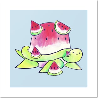 Watermelon Turtle Watercolor Posters and Art